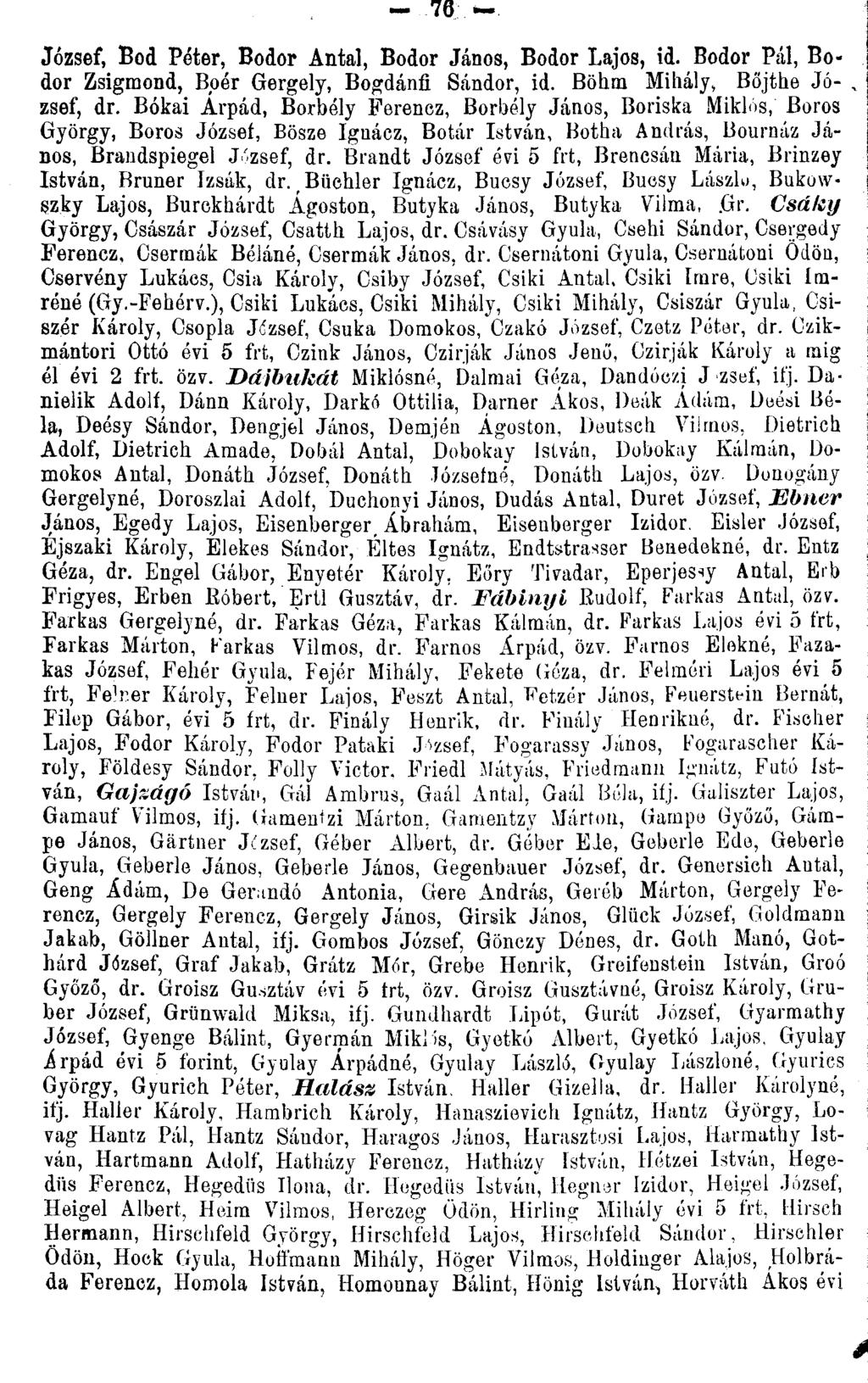 - 76 József, Bod Péter, Bodor Antal, Bodor János, Bodor Lajos, id. Bodor Pál, Bodor Zsigmond, Boér Gergely, Bogdánfi Sándor, id. Böhm Mihály, Bőjthe Jó-, zsef, dr.