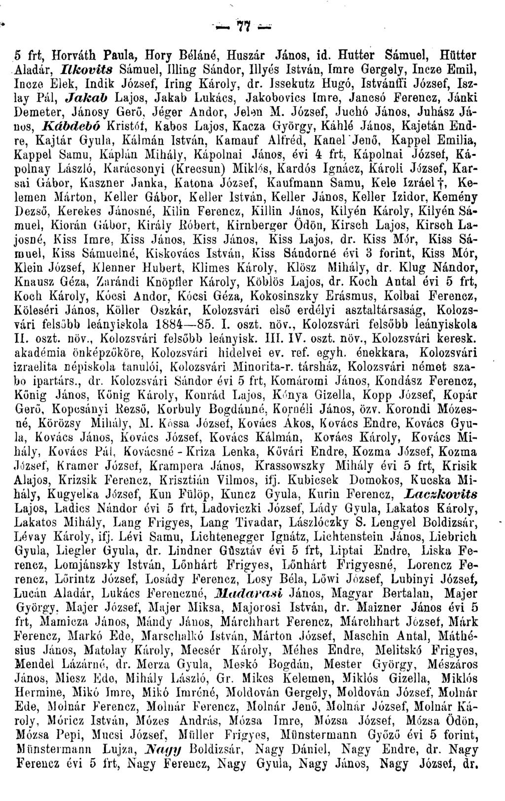 5 frt, Horváth Paula, Hory Bóláné, Huszár János, id. Hutter Sámuel, Hütter Aladár, Ilkovits Sámuel, Illing Sándor, Illyés István, Imre Gergely, Incze Emil, Incze Elek, Indik József, Iring Károly, dr.