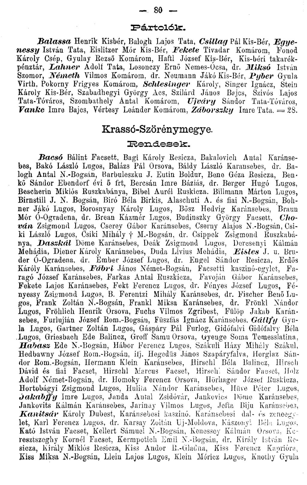 - 80 Balassa Henrik Kisbér, Balogh Lajos Tata, Csillag Pál Kis-Bér, Egyenessy István Tata, Eislitzer Mór Kis-Bér, Fekete Tivadar Komárom, Fonod Károly Csép, Gyulay Eezső Komárom, Haftl József