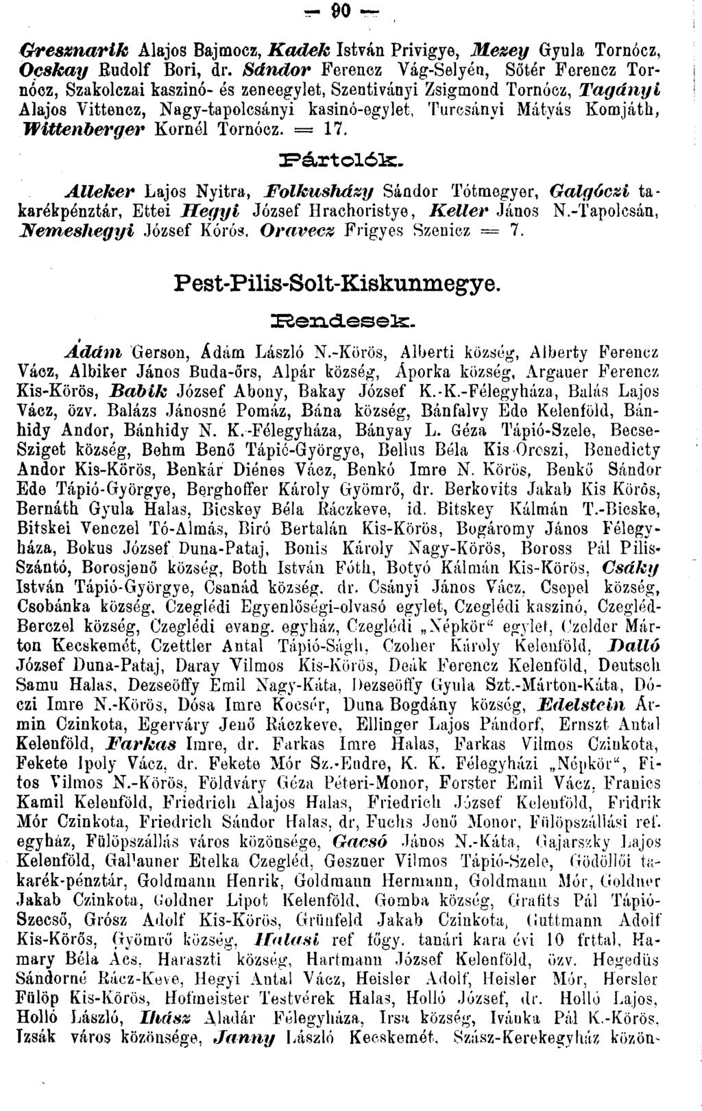 Gresznarik Alajos Bajmocz, Kadeh István Privigye, Mezey Gyula Tornócz, Ocskay Eudolf Bori, dr.