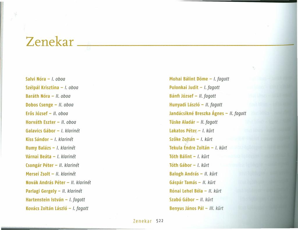 Zenekar _ Salvi Nóra - 1. oboa Szél pál Krisztina - 1. oboa Baráth Nóra - II. oboa Dobos Csenge - II. oboa Erős József - II. oboa Horváth Eszter - II. oboa Galavics Gábor - 1.