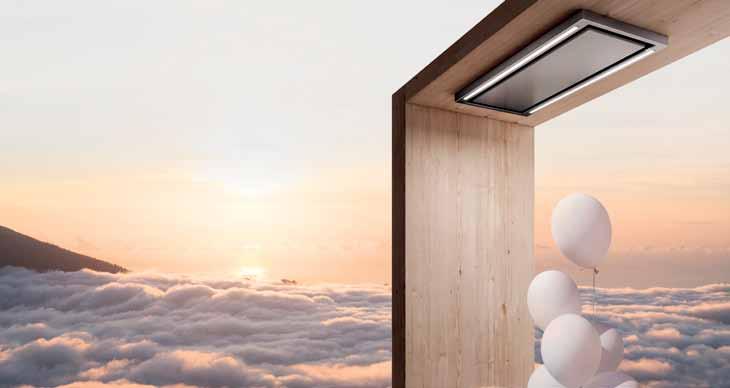 ÚJ cloud seven mennyezeti PÁRAELSZÍVÓ 90x50 cm, rozsdamentes acél, kivezetéses vagy belső keringetéses verzió (utóbbinál festett fehér felső burkolat), peremelszívás, 2x7W LED csík, alumínium