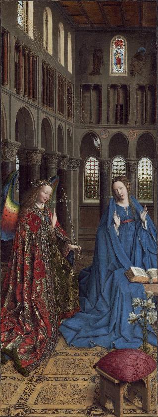 MŰVÉSZET Murakeözy Éva Patrícia : Útban Van Eyck művészetéhez Kiállításismertető Jan van Eyck: Angyali üdvözlet. 1430-1435 körül.