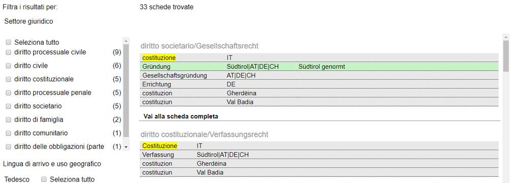 Ezt szűkítendő, lehetőség van célzott, csak a Bizottság által jóváhagyott terminusok keresésére, valamint részletes keresésre is.