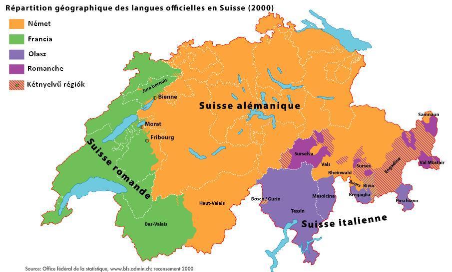 1. ábra Svájc hivatalos nyelveinek földrajzi elosztása Forrás: Szövetségi Statisztikai Iroda (Office fédéral de la statistique) 4. Dél-Tirol nyelvi kultúrája és berendezkedése 4.1. Történeti