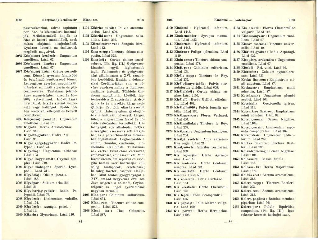 2085 Kéz(mosó) kenőcsz sír - Kinai tea 2108 2109 Kindemé - Kolera-por 2156 násszürkeszínü, zsíros tapintatú por.
