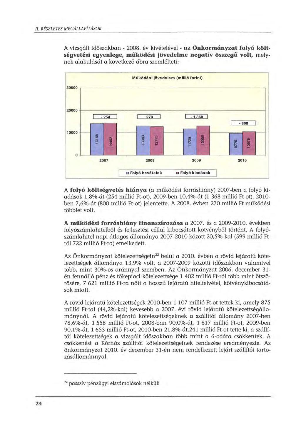 II. RÉSZLETES MEGÁLLAPÍTÁSOK A vizsgált időszakban- 2008.