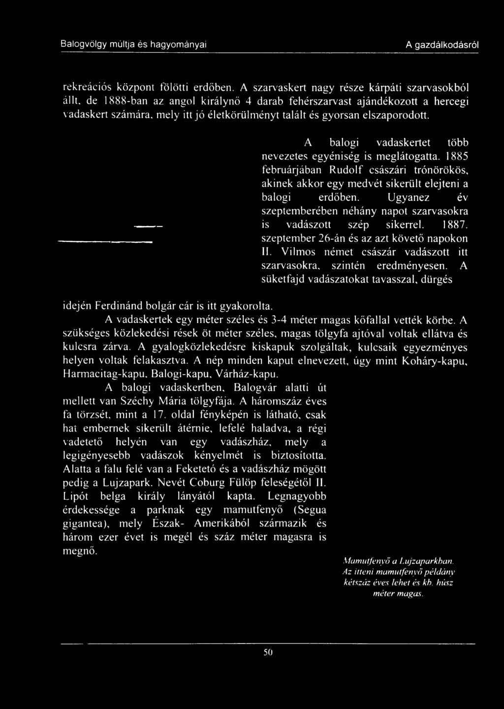 A süketfajd vadászatokat tavasszal, dürgés idején Ferdinánd bolgár cár is itt gyakorolta. A vadaskertek egy méter széles és 3-4 méter magas kőfallal vették körbe.
