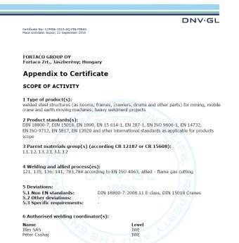 Quality Management System DNV-GL (FINAS) ISO 3834-2:2005