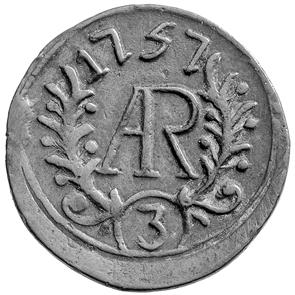 Az érmekép felső szélén, a koszorú nyílásában található az érme peremének ívét követő évszám, az 1757.