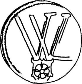 rozettával ellenjegyzett veretek Anyag: réz Átmérő: 25 mm Súly: 2,9 g Ritkaság: R5 Irodalom: Gohl 135., 137.
