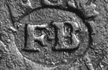 3.03.03.01. Fekvő, ovális bélyegen két nagy betű áll, az F és a B.
