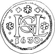 felsőben rozetta, lent kis díszítményekkel körülvett római ötös ( V ) Anyag: réz Átmérő: 22 mm Súly: 2,2 2,7 g Ritkaság: R3 Irodalom: Gohl 166.