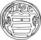 H: sima az előlapi negatív kép nyomaival (egylapú veret). 1.05.02. E: díszes, az N és az S betű között álló, sávos címerpajzs fölött évszám:.15 95.
