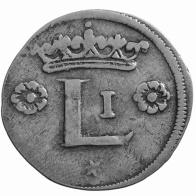 H: A fogazott peremmel övezett mező közepén nagy évszám, 1686 áll. Az érmekép felső szélén, pont alatt nagy, hétszirmú rozetta található.