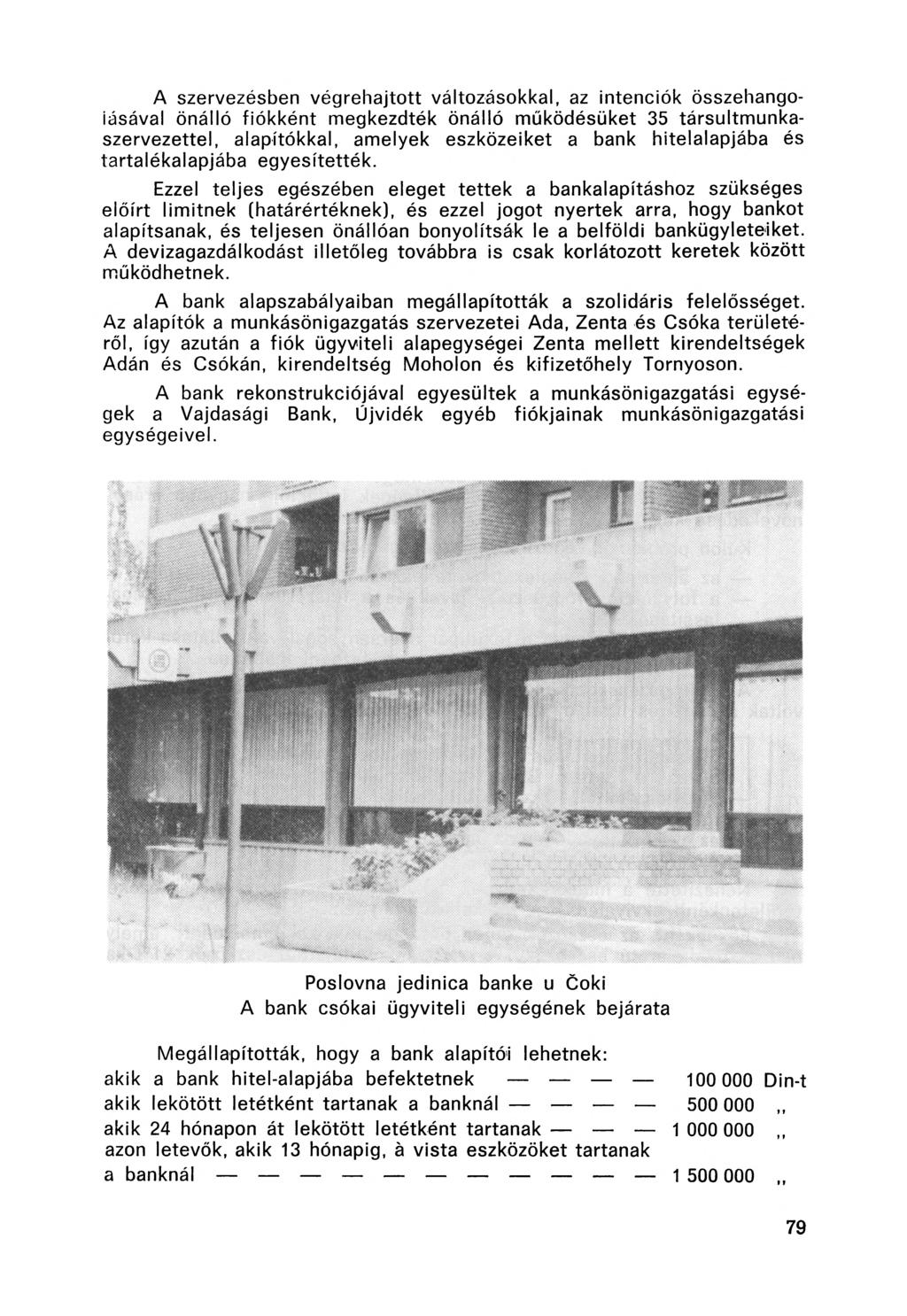 A szervezésben végrehajtott változásokkal, az intenciók összehangoiásával önálló fiókként megkezdték önálló működésüket 35 társultmunka szervezettel, alapítókkal, amelyek eszközeiket a bank