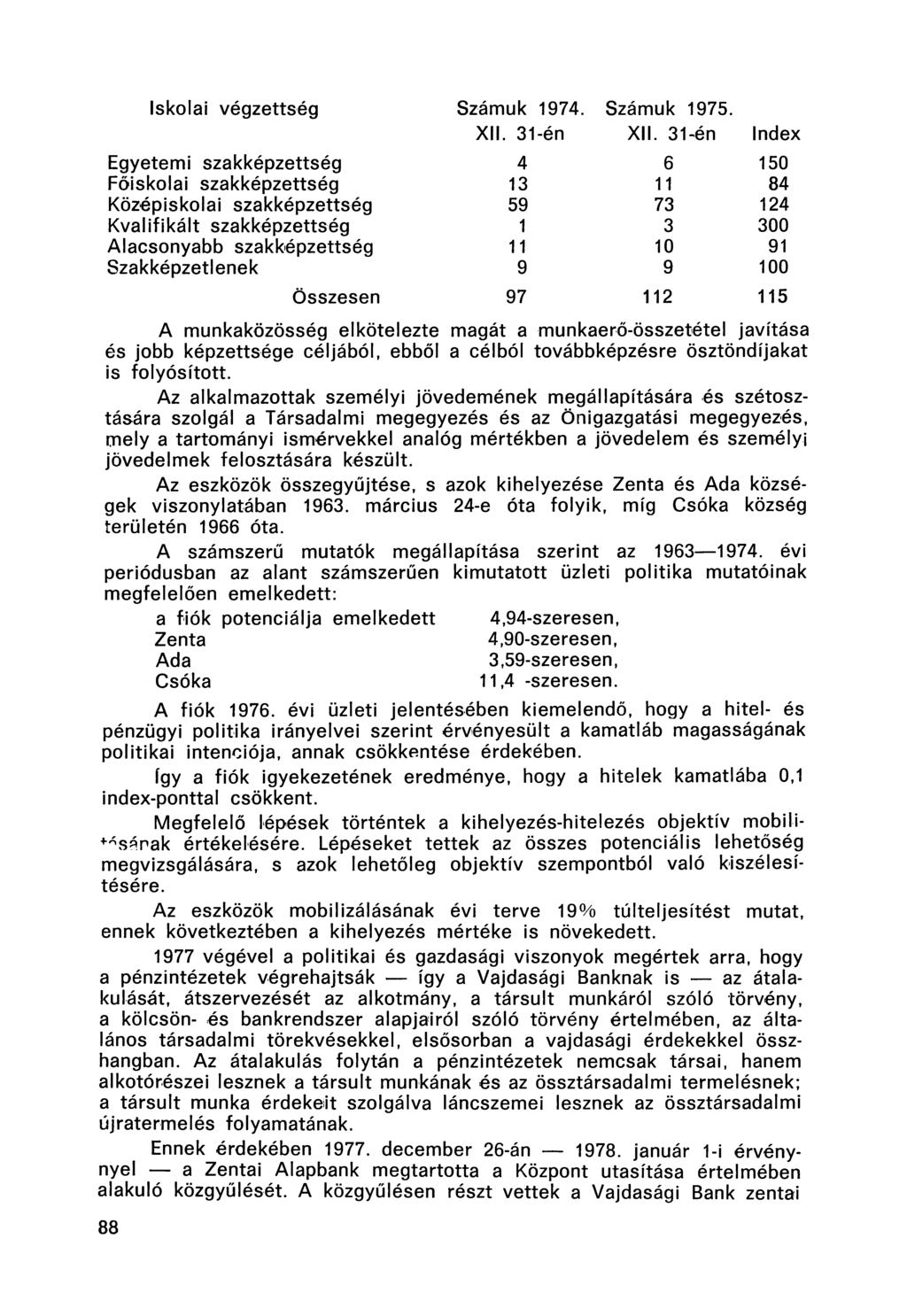 Iskolai végzettség Számuk 1974. Számuk 1975. XII. 31-én XII.