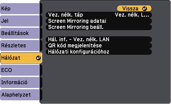A kivetítő hálózti beállítási - Hálózt menü 114 A Hálózt menü beállítási lehetővé teszik hálózti információk megtekintését és kivetítő beállítását hálózton keresztül történő vezérlésre.