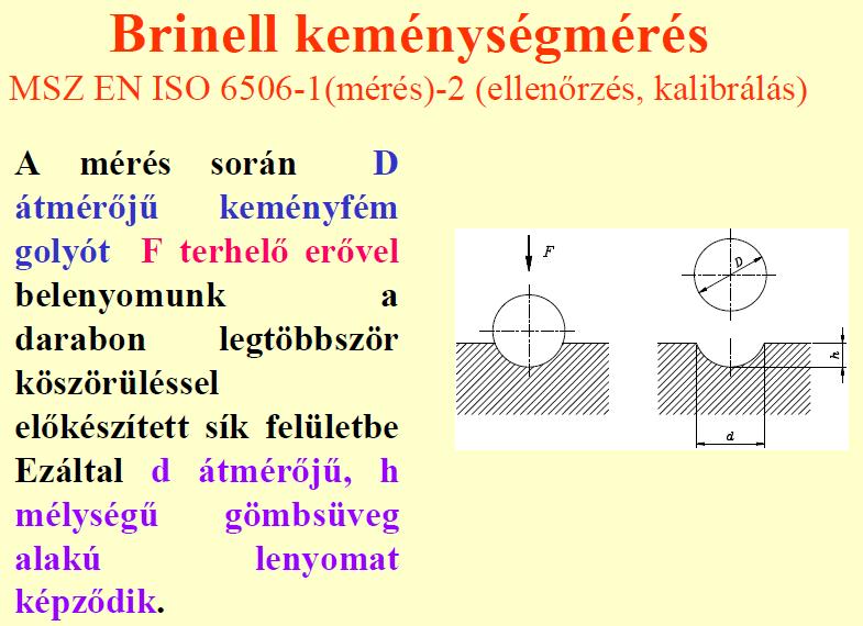 Brinell keménységmérés Mérőszáma: pl: