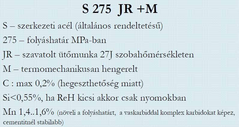 2. csoport: a jelölések az acélok kémiai