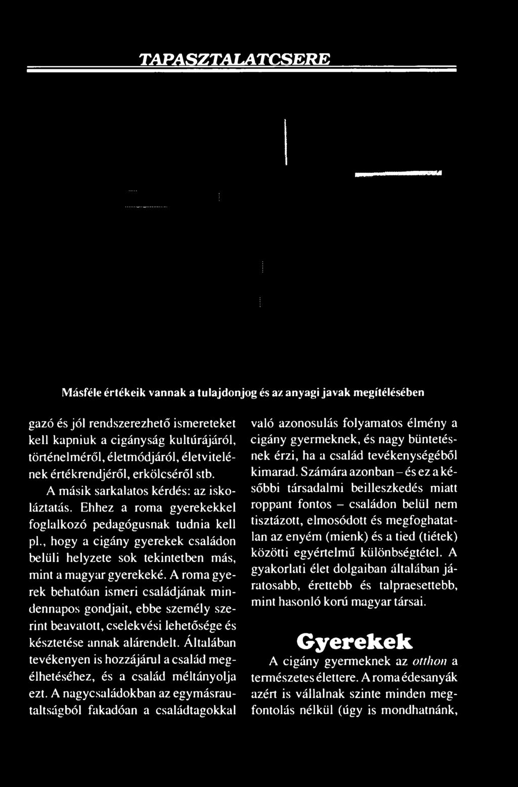 , hogy a cigány gyerekek családon belüli helyzete sok tekintetben más, mint a magyar gyerekeké.