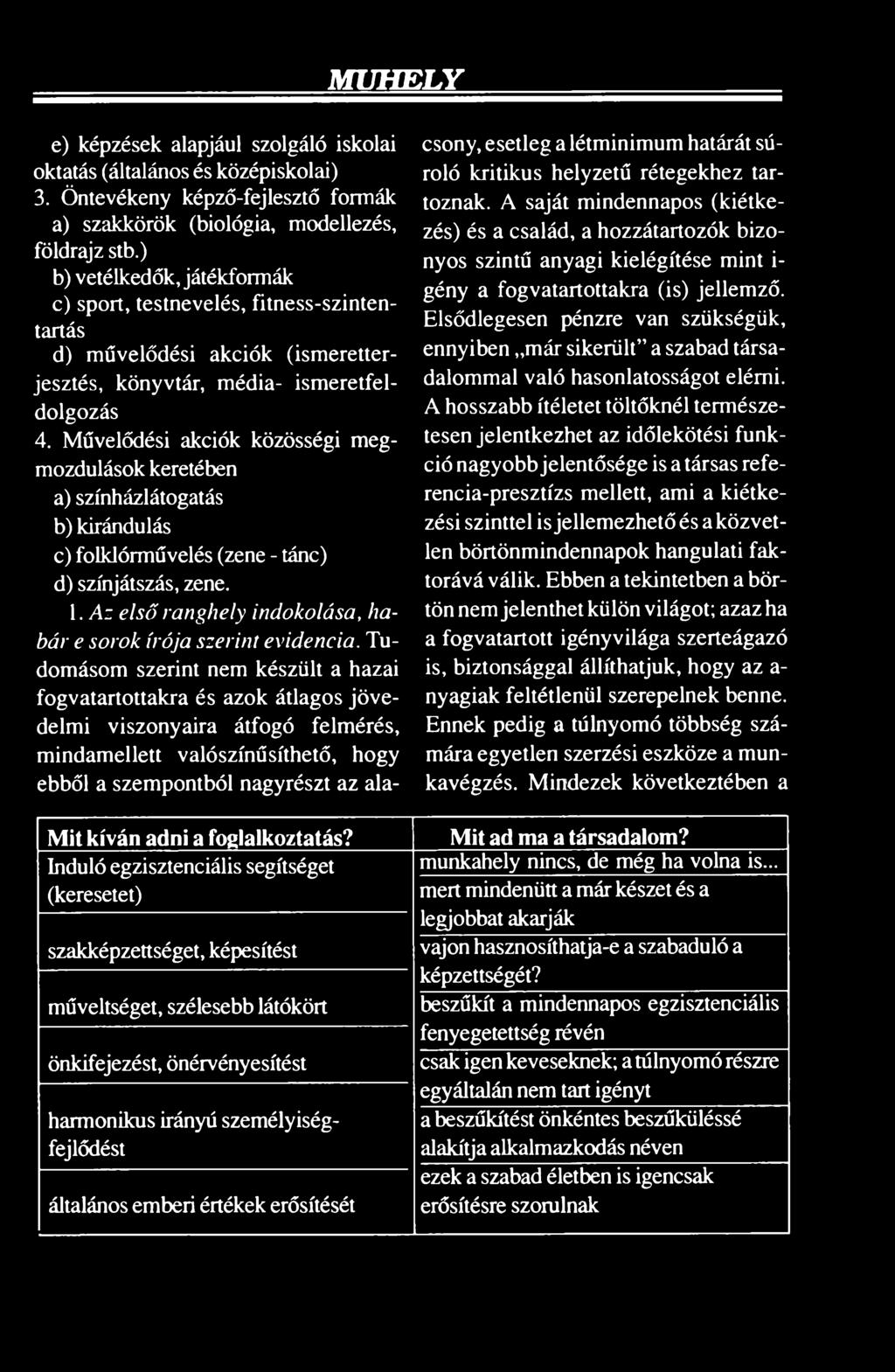 ) nyos szintű anyagi kielégítése mint i- b) vetélkedők, játékformák gény a fogvatartottakra (is) jellemző.