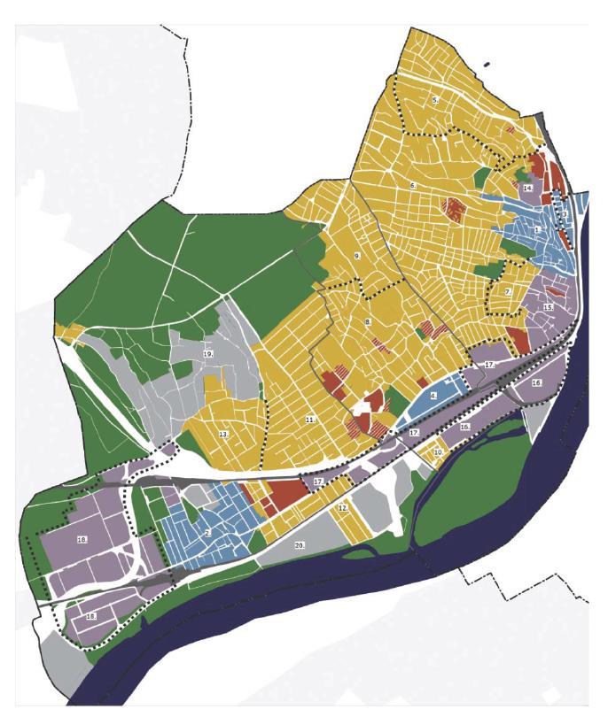 26. ábra A XXII. kerület karakterterületei (kiemelve az átalakuló területeket) 39 Óhegy volt Hunyadi laktanya területe Epreskert tervezett közpark M0 alatti terület Duna part II.