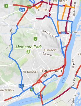mellett futó kerékpárút igen közkedvelt, élvezeti értékét azonban jelentősen rontja, hogy a Duna utca és a Városház tér közötti szakaszán a fák gyökerei helyenként használhatatlanná tették burkolatát.