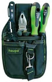 Polyester erősítésű táskák HAUPA ToolPouch 7 zseb szerszámai elhelyezéséhez, kalapácstartó hurokkal és Szalagos tartóval a könnyebb övre szerelhetőség miatt.