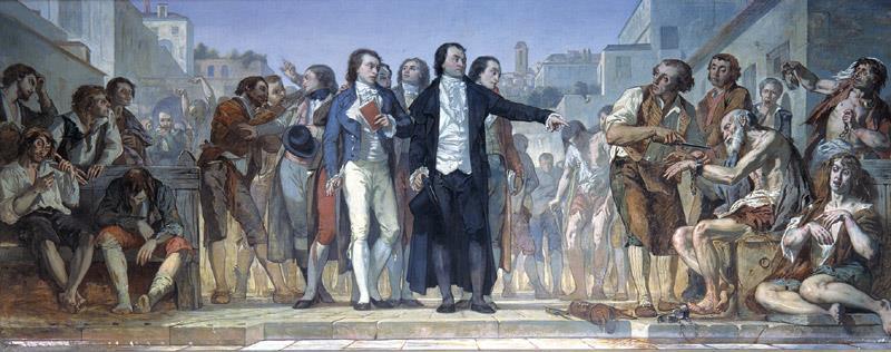 20. ábra: Charles Luis Lucien Müller: Pinel elrendeli a láncok levételét a Bicêtre-ben (1849) Kinek köszönhető ez a széles körben elterjed, és még ma is tovább élő történet?