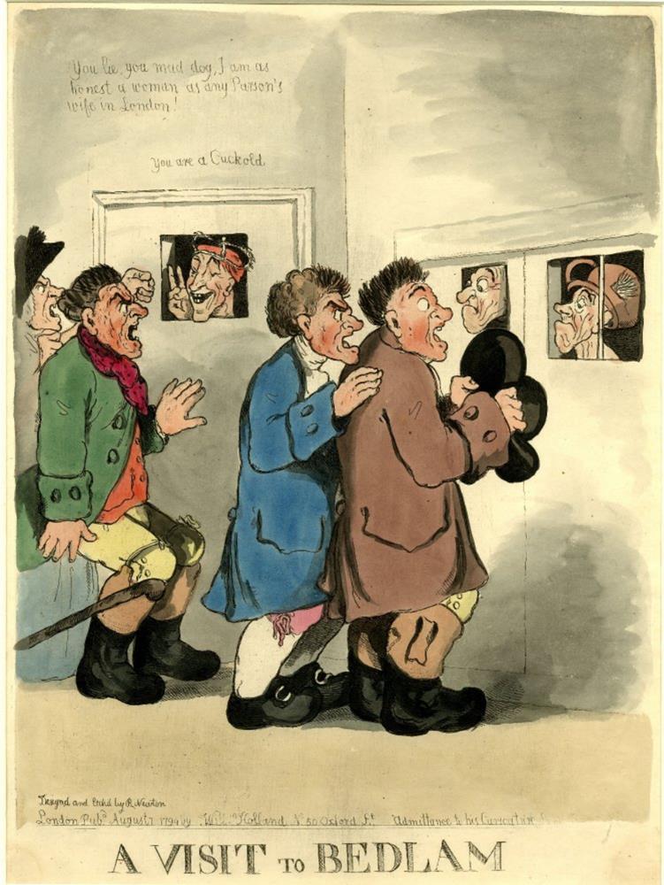 17. ábra: Látogatás a Bethlemben. Richard Newton karikatúrája, 1794. British Museum Időközben, a 17.