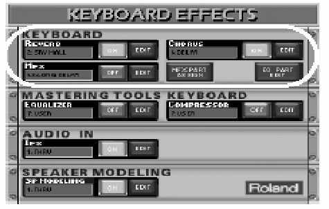 E-80 Munkaállomás A mixer funkciók és effektek használata Chorus a billenty zet part-okra A kórus effekt szélesíti és teltebbé teszi a hangzást, valamint létrehoz egy sztereó hatást.