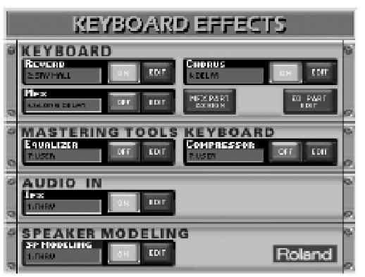 E-80 Munkaállomás A mixer funkciók és effektek használata A Keyboard Mastering Tools használata Az E-80 egység két effekt processzorral rendelkezik, melyeket az összes billenty zet part-ra jelölhet