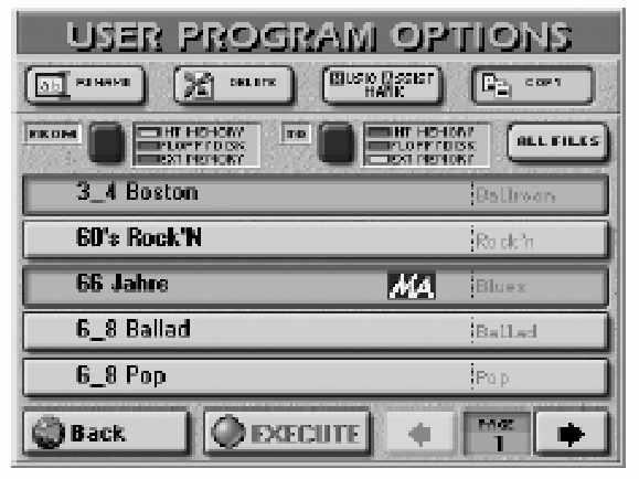 Copy Ez a funkciólehetõvé teszi, hogy a kiválasztott User programot egy másik memória tartományba másolja. A USER PROGRAM oldal [OPTIONS] mezõjének megnyomása elõtt válasszon ki egy User programot.
