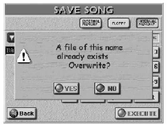 Hogyha olyan memória tartományt választ, amely tartalmazza az eredeti verziót, az alábbi üzenet jelenik meg: Roland E-80 Munkaállomás Munka a Song Finder-el Hogyha megnyomja az [INTERNAL MEMORY] vagy