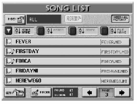 Roland E-80 Munkaállomás Play List funkció (4) Nyomja meg a [SONG LIST] mez t (vagy használja a [DATA/ENTRY] tárcsát), hogy a SONG LIST oldalra ugorjon. Többé-kevésbé az alábbi képerny jelenik meg.