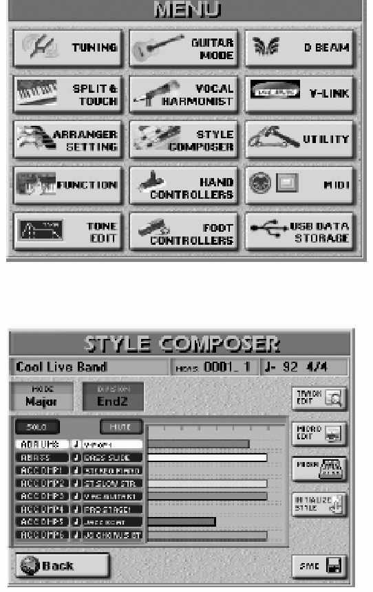 E-80 Munkaállomás Stílusok programozása (Style Composer) Metronóm Style Composer módban a metronóm megszólal a felvétel közben, hogyha nem kapcsolja ki azt atempo [METRONOME] gombbal.