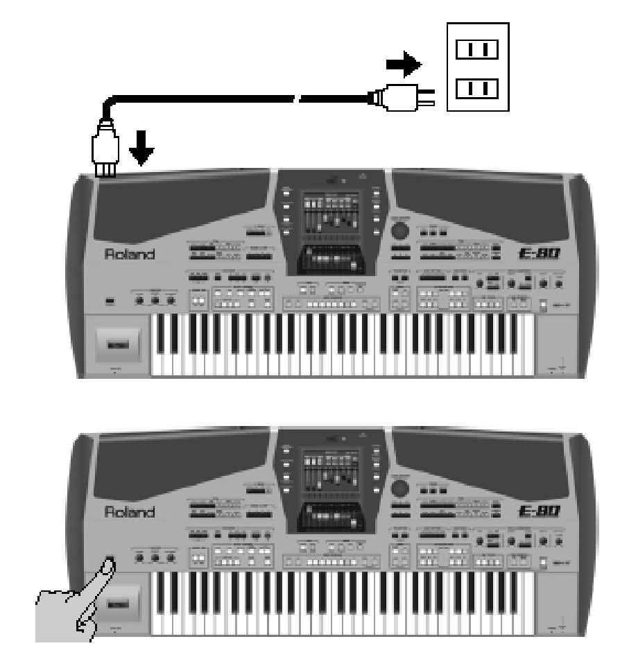 Roland E-80 Munkaállomás El lap Az E-80 ki és bekapcsolása Miután csatlakoztatta az E-80 egységet egyéb berendezésekhez, végezze el az alábbiakat.