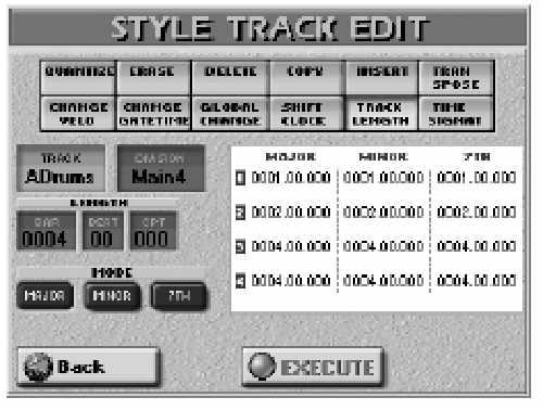 Roland E-80 Munkaállomás Style Track Edit funkciók DATA TYPE Lehet vé teszi az editálni kívánt adat kiválasztását: Lásd a 215. oldalon található listát.