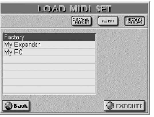 E-80 Munkaállomás Disk/Media functions Adatok betöltése A LOAD funkciók lehet vé teszik dalok (Songs), stílusok (Music Styles), user program szettek (User Program Sets) és MIDI szettek (MIDI Sets)