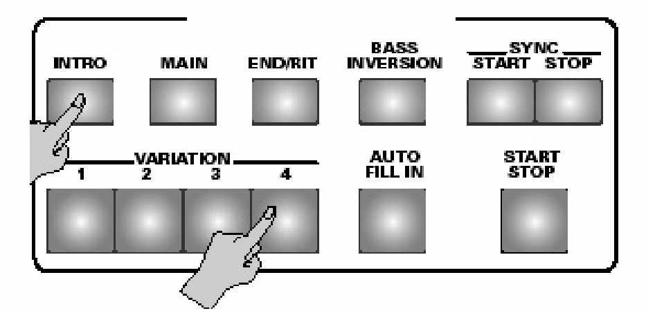 (3) Nyomja meg az [INTRO] gombot és a használni kívánt Intro pattern-re vonatkozó [1]~[4] gombot.