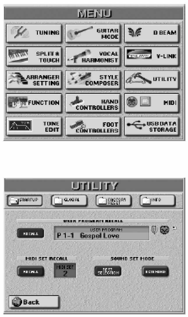 Roland E-80 Munkaállomás A billenty zet part-ok használata Az alábbi képerny jelenik meg: (2) Nyomja meg a [UTILITY], majd a [GLOBAL] mez t.