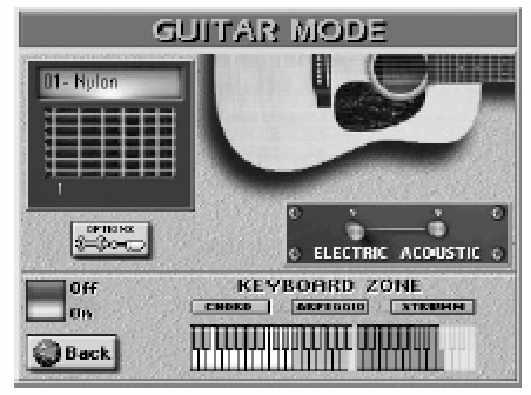 (1) Nyomja meg az EASY SETTING [GUITAR] gombot. Megjegyzés: Ezt az oldalt kiválaszthatja úgy is, hogy megnyomja a [MENU] gombot [GUITAR MODE] ikont.