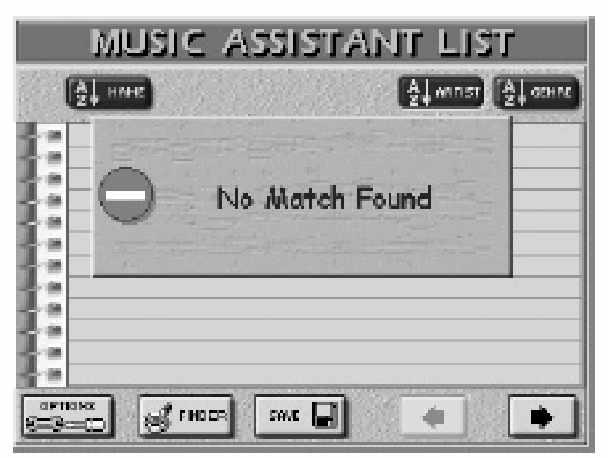 A kijelz visszatér a Music Assistant ablakra és megjeleníti a keresés találatait.