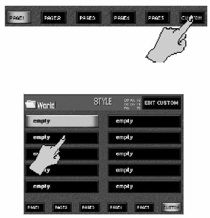 E-80 Munkaállomás További Arranger/Style funkciók (2) Nyomja meg a [CUSTOM] mez t. (3) Nyomja meg a használni kívánt stílushoz tartozó mez t.