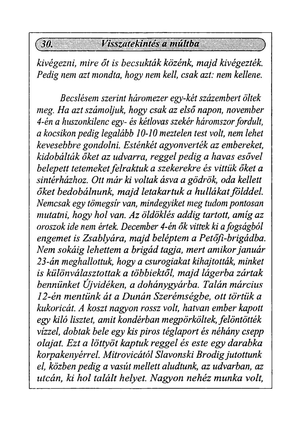 kivégezni, mire őt is becsukták közénk, majd kivégezték. Pedig nem azt mondta, hogy nem kell, csak azt: nem kellene. Becslésem szerint háromezer egy-két százembert öltek meg.
