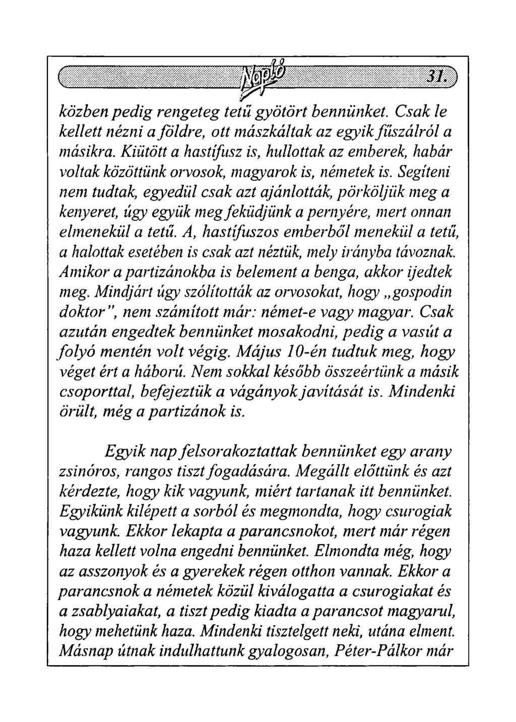 közben pedig rengeteg tetű gyötört bennünket. Csak le kellett nézni a földre, ott mászkáltak az egyik fűszálról a másikra.