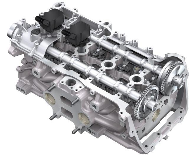A bemutatott motor teljesítménye a beépülő alkatrészektől függően 170 től 210 kw ig terjed. 1. ábra: Az Audi GE R4 Otto motorja [1] A hengerfej zárja le felülről a motorblokk hengerét.