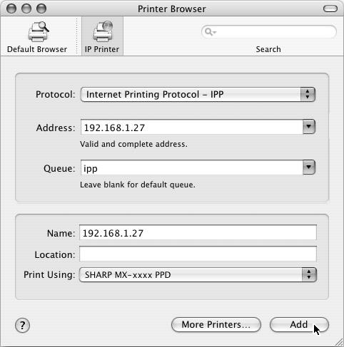 Nyomtatás az IPP funkció használatával MAC OS X A gép az IPP funkcióval is tud nyomtatni.