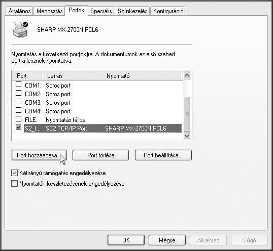 A PORT MÓDOSÍTÁSA Ha a gépet Windows környezetben használja, és kövesse az alábbi lépéseket a port módosításához, ha megváltoztatta a gép IP címét, vagy ha a gép USB kábellel történő csatlakozása